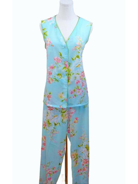 Oscar de la Renta Other - Vintage‎ Oscar de la Renta Pajama Set Blue & Pink Floral 2PC Size M